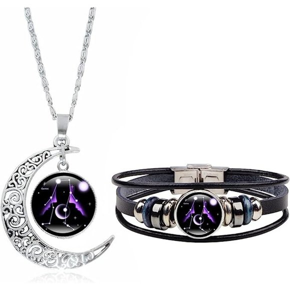 NEW Zodiac Necklace Bracelet Set for Men Gifts 12 Constellation Necklace Bracele - Picture 1 of 5